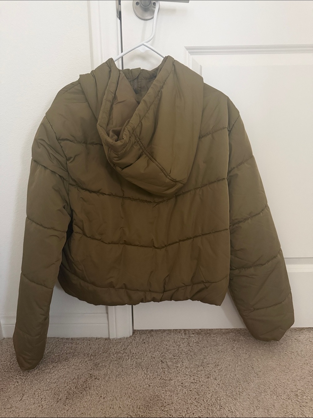 Vans Faundry Cropped Olive Green Hooded Puffer Jacket - Picture 2 of 6